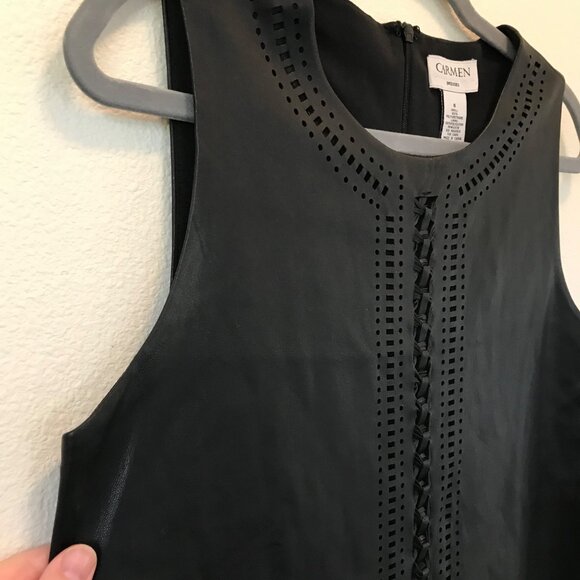 Carmen Marc Valvo Women's Faux Leather Black Cutout Shift Dress Size 6 Gothic - Picture 6 of 15